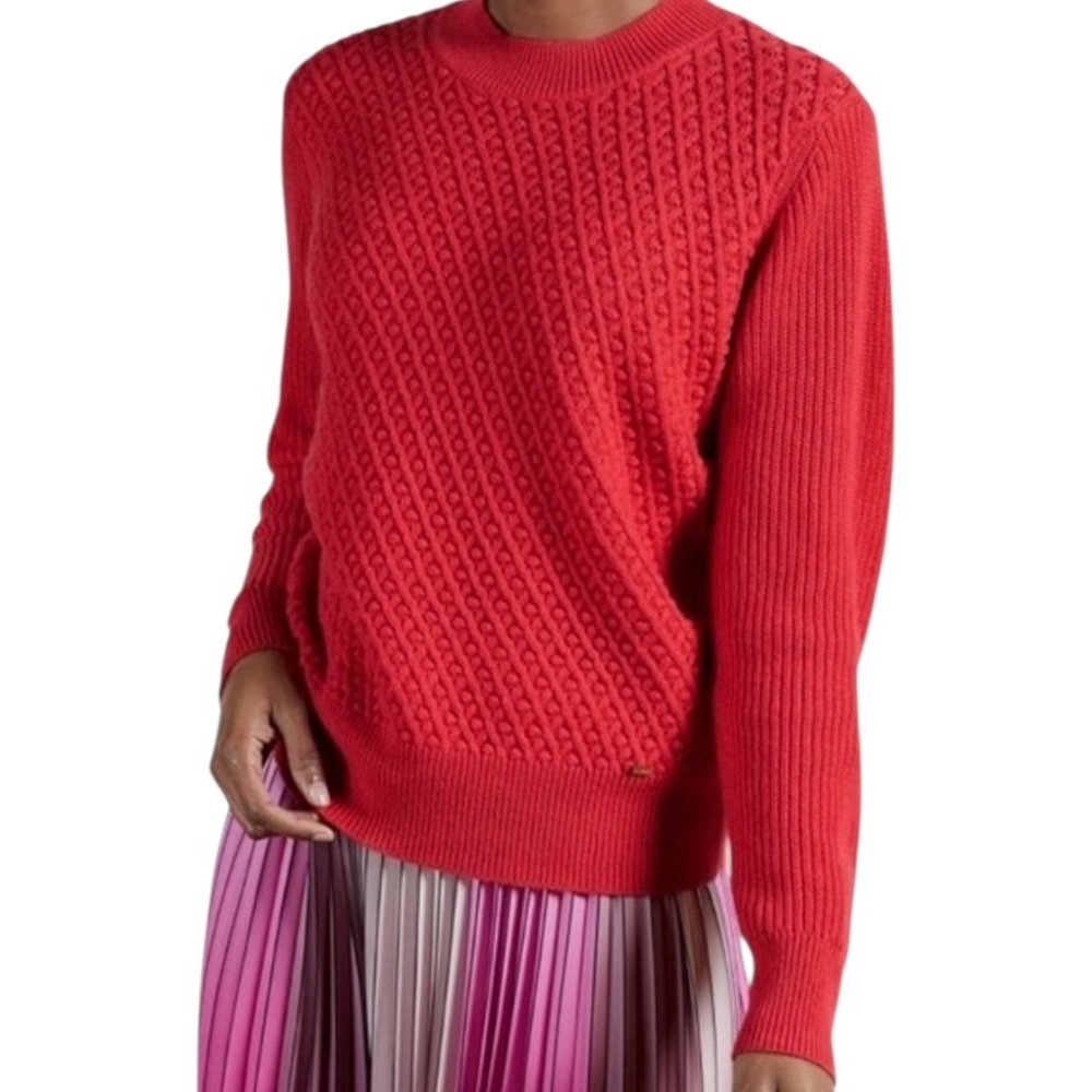 Ted Baker London Austenn Alpaca Wool Cable Knit Sweater Coral Red Top 1 XS-S